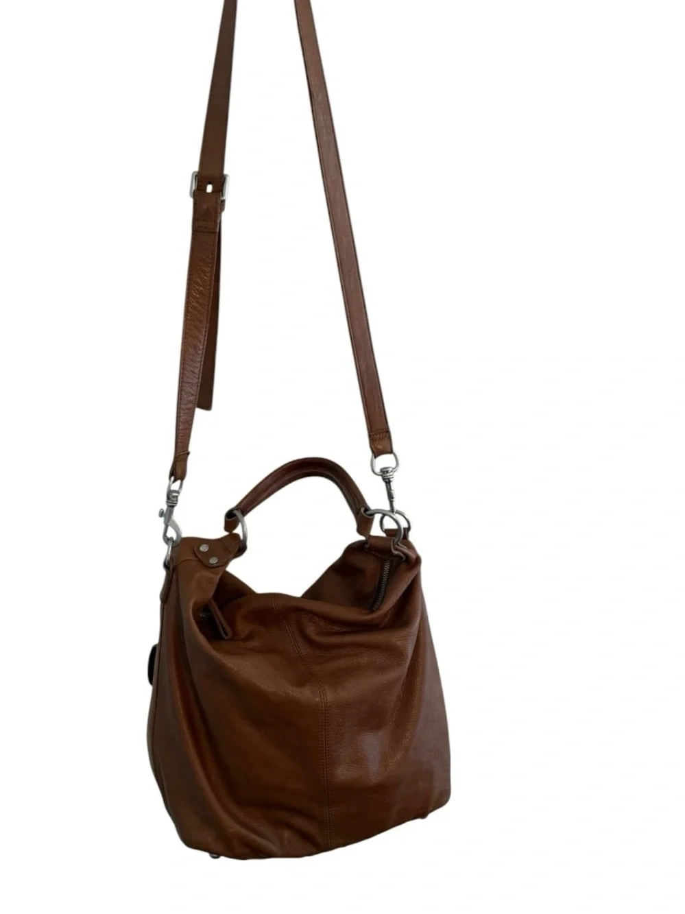 L.K. BERLIN Caramel Brown Leather Front Pockets Shoulder Bag